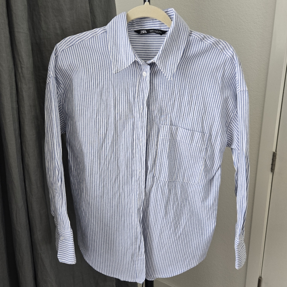 Zara Oversized Blue Striped Shirt Size XS